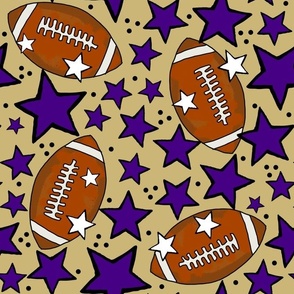 Large Scale Team Spirit Footballs and Stars in JMU James Madison University Colors Regal Purple and Gold