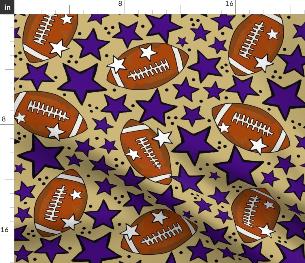 Large Scale Team Spirit Footballs and Stars in JMU James Madison University Colors Regal Purple and Gold