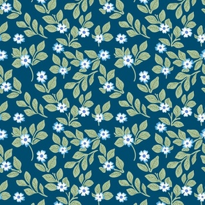 William Morris Pimpernel background Blue and white flowers on twilight Blue