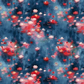 waterlilies in red and pink inspired by claude monet