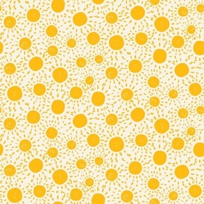 Sunny Yellow Sunburst Polka Dots on Cream