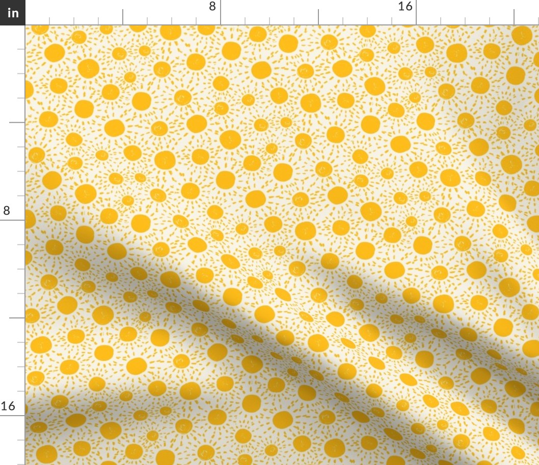 Sunny Yellow Sunburst Polka Dots on Cream