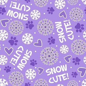 Large Scale Snow Cute! Winter Snowflakes and Paw Prints in Purple