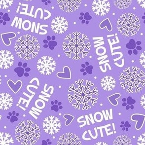 Medium Scale Snow Cute! Winter Snowflakes and Paw Prints in Purple
