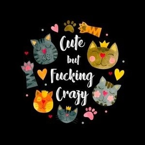 4" Circle Panel Cute but Fucking Crazy Funny Sweary Cats on Black for Embroidery Hoop Projects Quilt Squares Iron on Patches