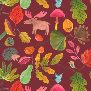 Autumn Woodland animals - wine - Large