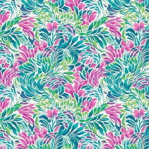 Loopy Lagoon – Pink/Teal on White Wallpaper – New 