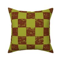 distressed checkerboard 70s green and brown