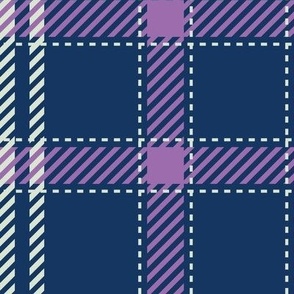 Tricolour Plaid - Scottish purple, willow and night sky navy - large scale