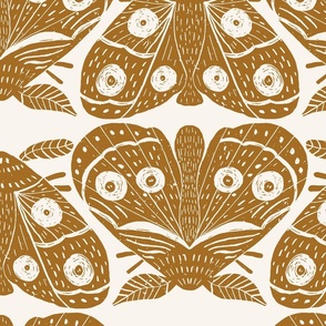 Mustard gold moths on cream background (Large)