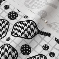 Medium Scale Pickleball Paddles and Balls Black and White Houndstooth