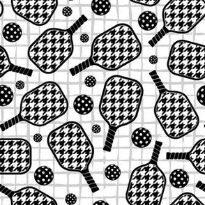 Medium Scale Pickleball Paddles and Balls Black and White Houndstooth
