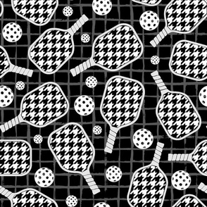 Large Scale Pickleball Paddles and Balls Black and White Houndstooth