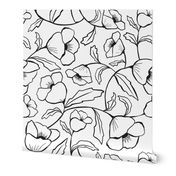 Floral Breeze - White Black Floral Outline Large 