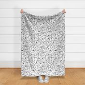 Floral Breeze - White Black Floral Outline Large 