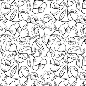 Floral Breeze - White Black Floral Outline Small