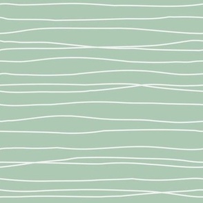 Minimalist off white free hand lines on sage green, wonky stripes, MEDIUM, 2-3 lines per inch