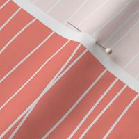 Minimal white wonky lines on coral pink, hand drawn stripes, MEDIUM, 2-3 lines per inch