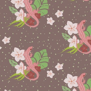 Lizard and pink cherry flowers