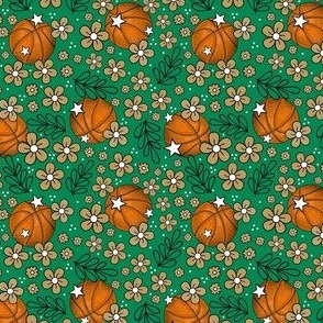 Small Scale Team Spirit Basketball Floral in Boston Celtics Colors Gold and Green