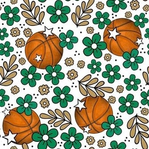 Medium Scale Team Spirit Basketball Floral in Boston Celtics Colors Green and Gold