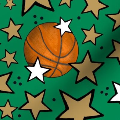 Large Scale Team Spirit Basketball with Stars in Boston Celtics Colors Gold and Green