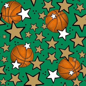 Large Scale Team Spirit Basketball with Stars in Boston Celtics Colors Gold and Green