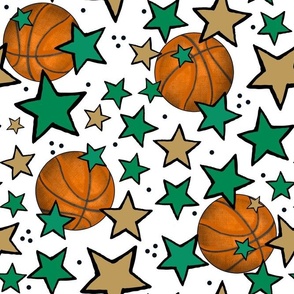 Large Scale Team Spirit Basketball with Stars in Boston Celtics Colors Green and Gold