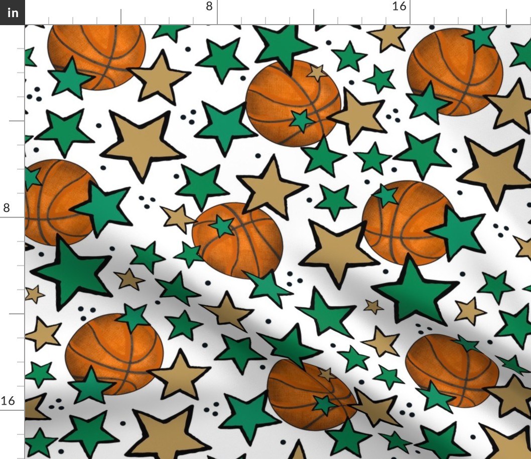 Large Scale Team Spirit Basketball with Stars in Boston Celtics Colors Green and Gold