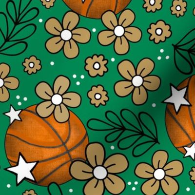 Large Scale Team Spirit Basketball Floral in Boston Celtics Colors Gold and Green