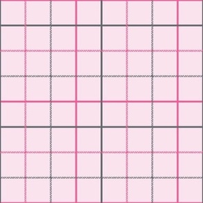 Tattersall Plaid - bright pink and dark grey on cherry blossom - small scale