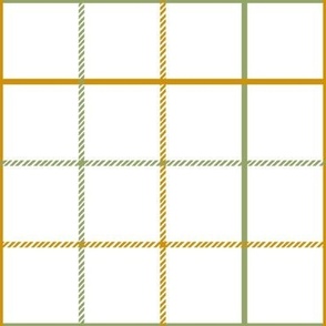 Tattersall Plaid - golden and olive on white - medium scale