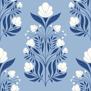 floral art nouveau wallpaper blue white Cerulean 