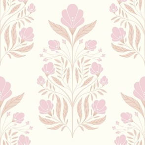floral art nouveau wallpaper white pink blush beige