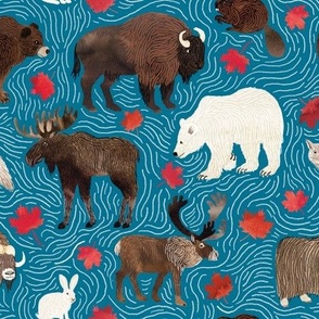 Chocolate Moose and Syrupy Maple on Fjord Blue - large scale