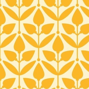 Two-Tone Tulip Motif // small scale 0035 H // Flowers Leaves Retro Aesthetic Harmony fabric wallpaper Style of the '60s, '70s, and '80s  sunflower sun yellow-yellow yellow  light-yellow yellow-light
