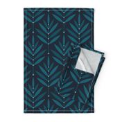 Retro Leaves // big scale 0038 B // Art Deco and Art Nouveau Inspired Symmetrical Aesthetic Surface Pattern from the '70s and '80s leaf dot dots accent contrast  navy blue ombre white teal turquoise