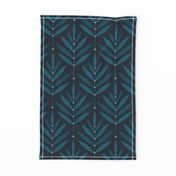 Retro Leaves // big scale 0038 B // Art Deco and Art Nouveau Inspired Symmetrical Aesthetic Surface Pattern from the '70s and '80s leaf dot dots accent contrast  navy blue ombre white teal turquoise