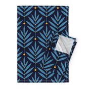 Retro Leaves // big scale 0038 A // Art Deco and Art Nouveau Inspired Symmetrical Aesthetic Surface Pattern from the '70s and '80s leaf dot dots accent contrast  navy blue orange  