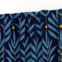Retro Leaves // big scale 0038 A // Art Deco and Art Nouveau Inspired Symmetrical Aesthetic Surface Pattern from the '70s and '80s leaf dot dots accent contrast  navy blue orange  