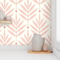 Retro Leaves // big scale 0038 E // Art Deco and Art Nouveau Inspired Symmetrical Aesthetic Surface Pattern from the '70s and '80s leaf dot dots accent contrast  rode pink lightpink pink-pink babypink orange-pink cream harmony silent