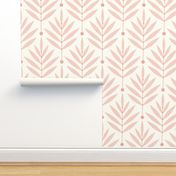 Retro Leaves // big scale 0038 E // Art Deco and Art Nouveau Inspired Symmetrical Aesthetic Surface Pattern from the '70s and '80s leaf dot dots accent contrast  rode pink lightpink pink-pink babypink orange-pink cream harmony silent