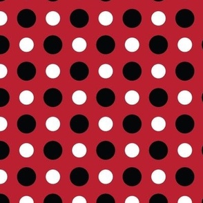XS ✹ Black and White Geometric Polka Dots on a Red Background