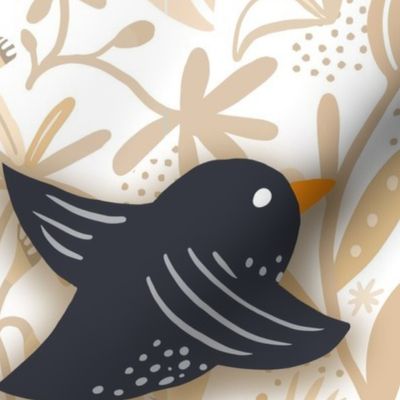 surreal bird break through taupe wallpaper scale