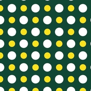 XS ✹ Yellow and White Geometric Polka Dots on a Green Background