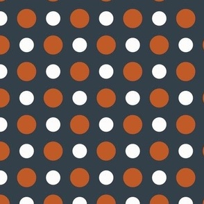 XS ✹ Orange and White Geometric Polka Dots on a Dark Gray Background