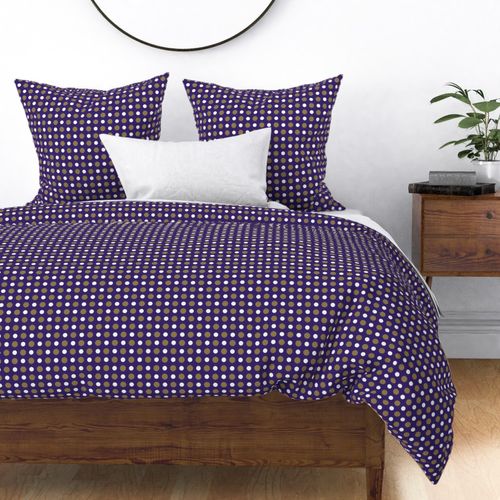 (XS) Gold and White Geometric Polka Dots on a Purple Background