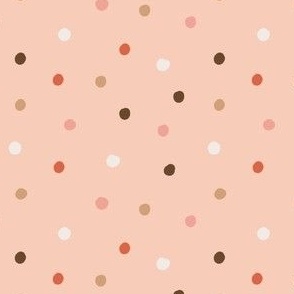 Cute Valentines Day polka dots in pink, white and brown on peach