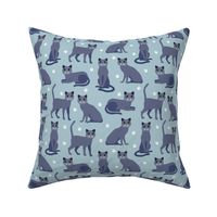Russian Blue Cats with Paw Prints Blue