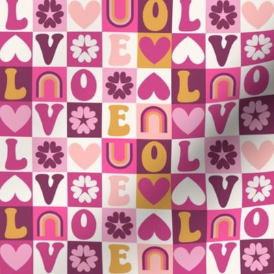 Love Day Checkerboard Checks for Valentines Day in pink and purple